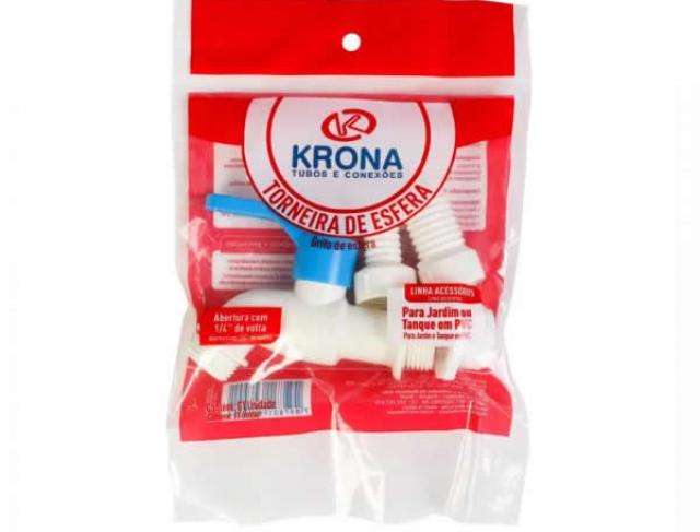 Torneira Esfera Jardim Tanque Pvc 1/2 E 3/ Krona 5 Pçs